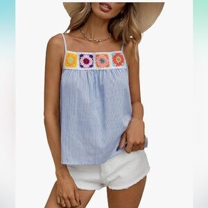 SHEIN Blue Striped Camisole with Colorful Floral Detail